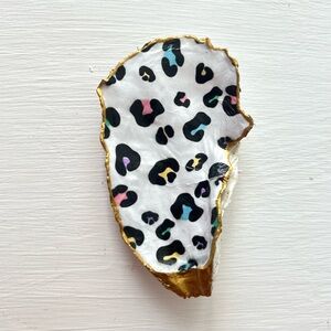 Handcrafted 4” Colorful Leopard Print Decoupaged Oyster Shell